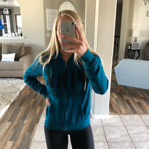 PINK VS teal zip up! Size S - Picture 3 of 6